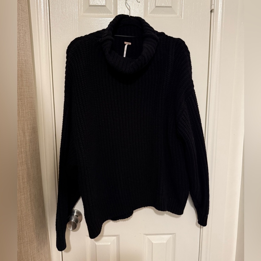 FREE PEOPLE Swim Too Deep Turtleneck Sweater Black Small - Picture 2 of 7
